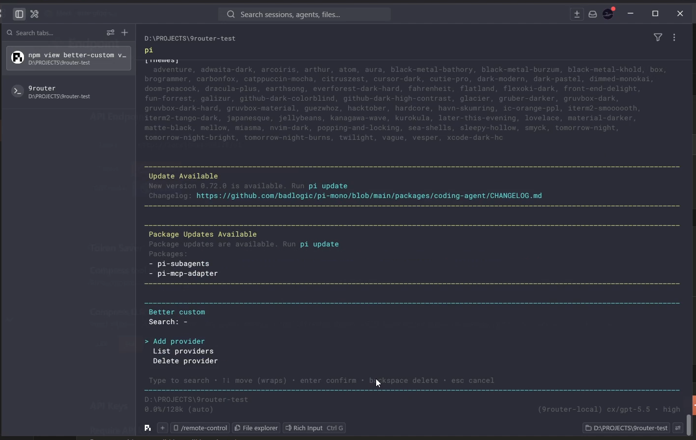 Pi.dev provider type selection showing the OpenAI-compatible option