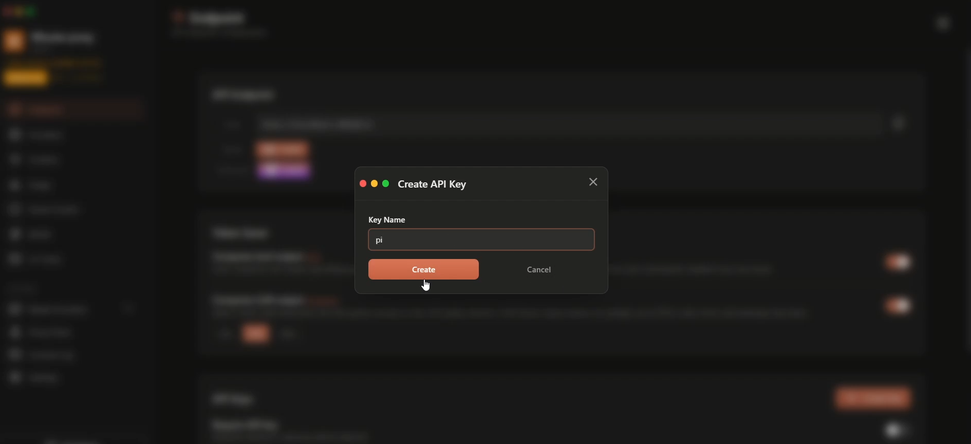 9router dashboard screen for creating a new API key
